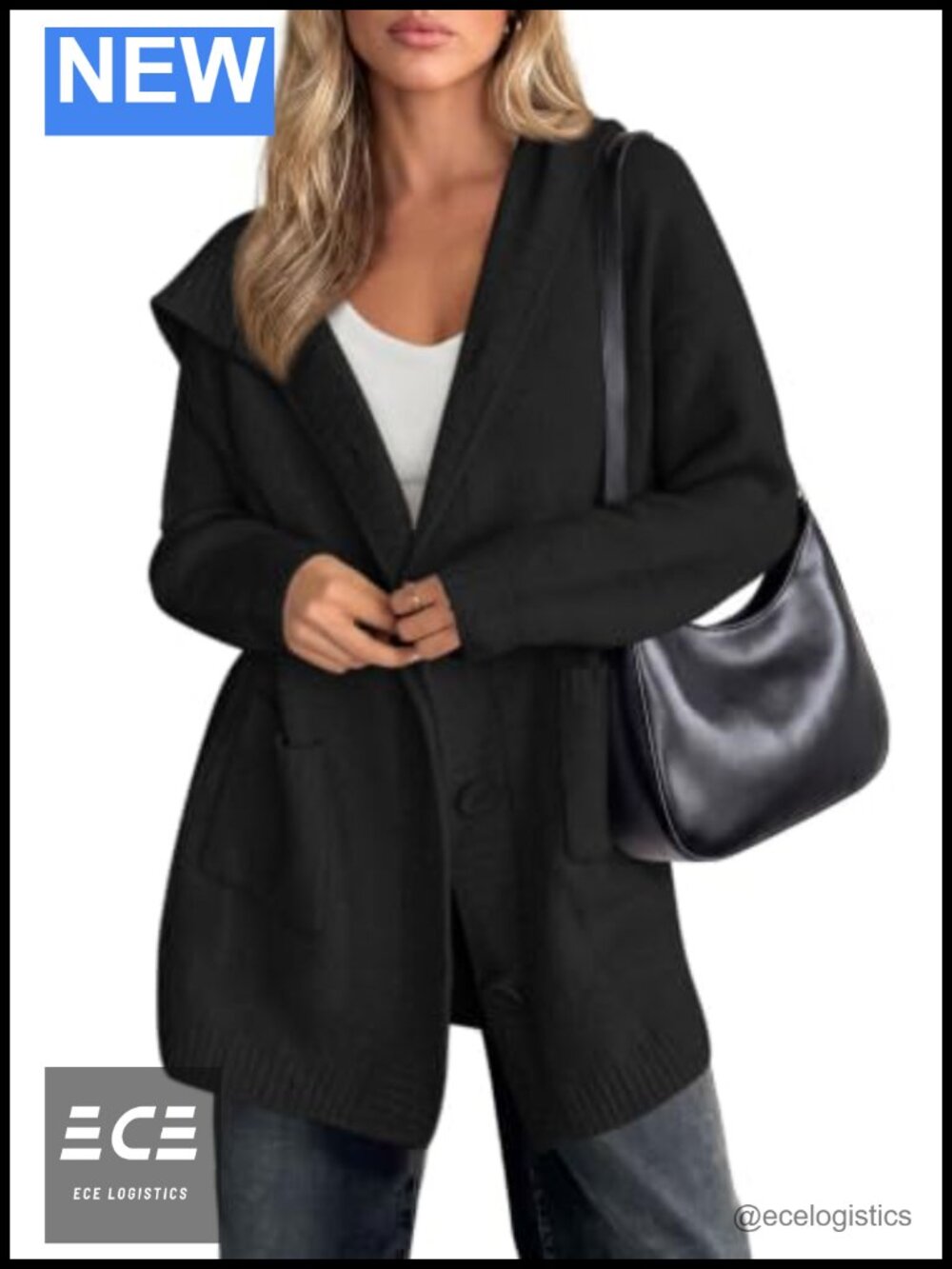 Oversized Hooded Button Up Chunky Knit Cardigan Sweater
